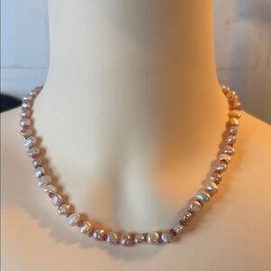 Gorgeous White Freshwater Pearl & Redondo Pink Tourmaline Necklace 18” RG/SS